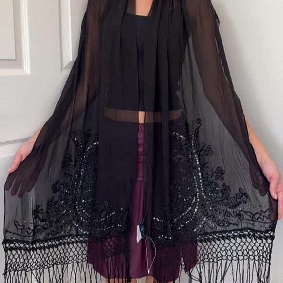 Sue Wong Accessories - Vintage Sue Wong Black Silk Scarf